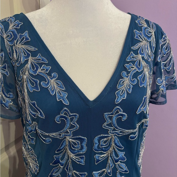 JS Collections Blue Appliqué Gown - Picture 3 of 8